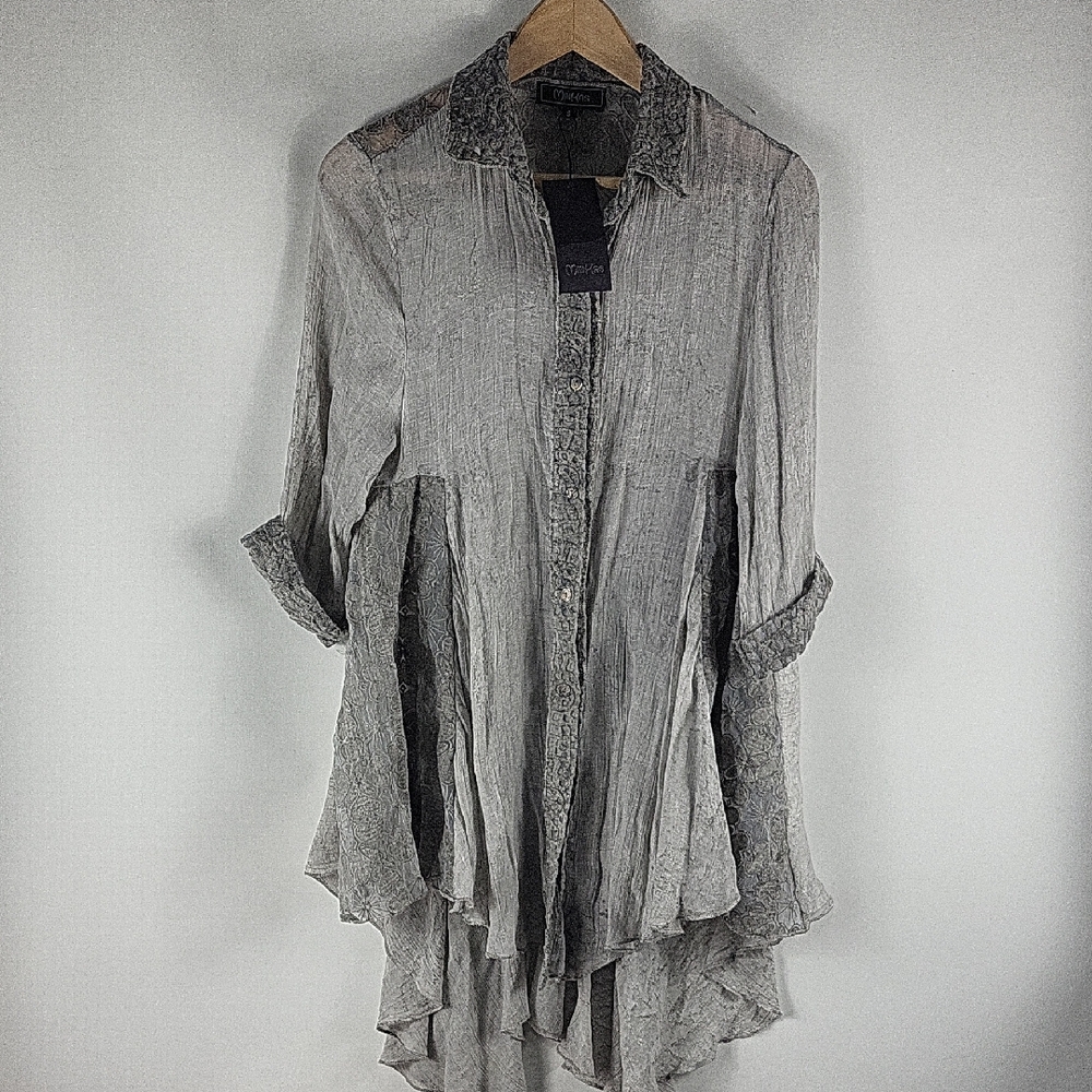 Minkas Light Gray Duster Tunic, Size Small